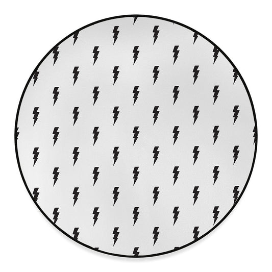 White And Black Lightning Pattern Print Round Floor Mat