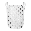 White And Black Lightning Pattern Print Round Laundry Basket