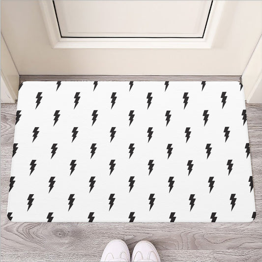 White And Black Lightning Pattern Print Rubber Doormat