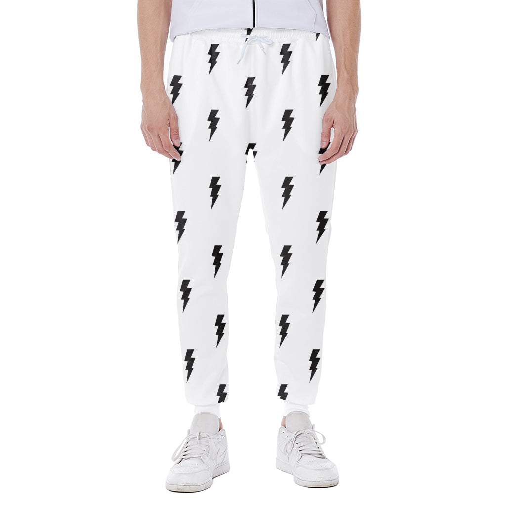 White And Black Lightning Pattern Print Scuba Joggers