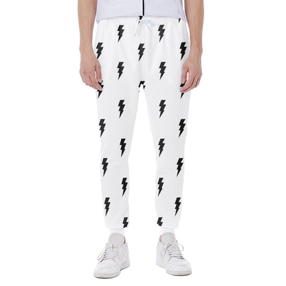 White And Black Lightning Pattern Print Scuba Joggers