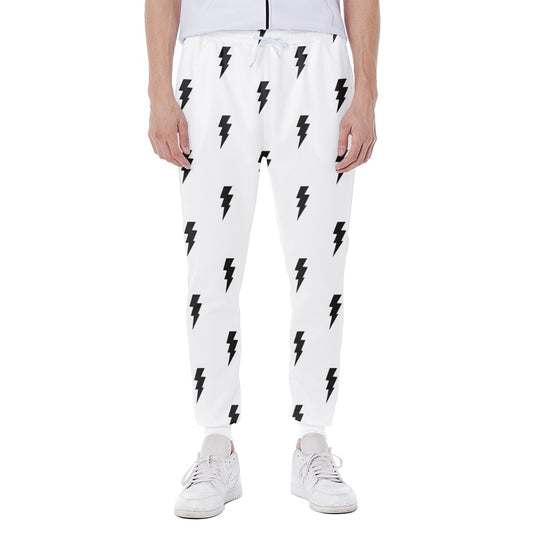White And Black Lightning Pattern Print Scuba Joggers