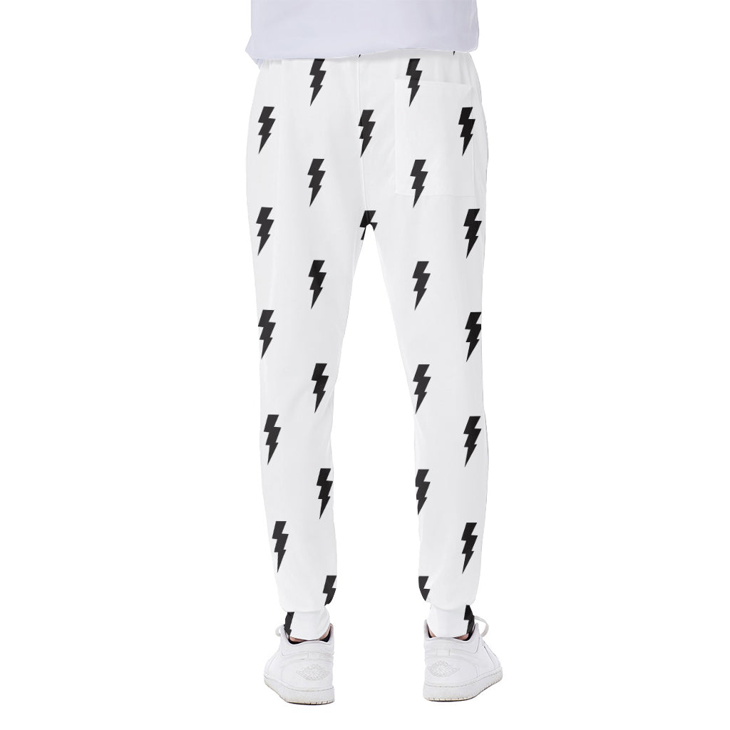 White And Black Lightning Pattern Print Scuba Joggers