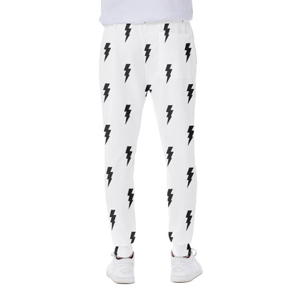 White And Black Lightning Pattern Print Scuba Joggers