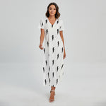 White And Black Lightning Pattern Print Short Sleeve Maxi Dress
