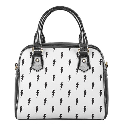 White And Black Lightning Pattern Print Shoulder Handbag