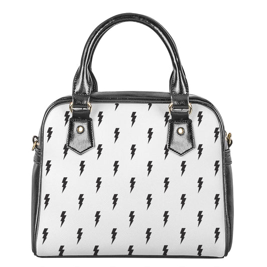 White And Black Lightning Pattern Print Shoulder Handbag