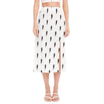 White And Black Lightning Pattern Print Side Slit Midi Skirt