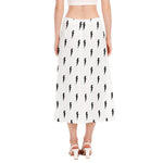 White And Black Lightning Pattern Print Side Slit Midi Skirt