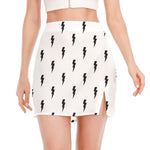 White And Black Lightning Pattern Print Side Slit Mini Skirt