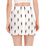 White And Black Lightning Pattern Print Side Slit Mini Skirt