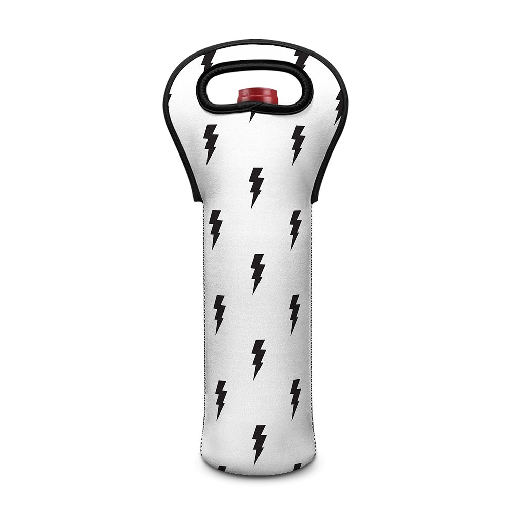 White And Black Lightning Pattern Print Single Neoprene Wine Tote