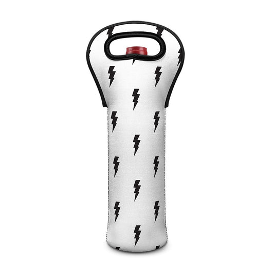 White And Black Lightning Pattern Print Single Neoprene Wine Tote