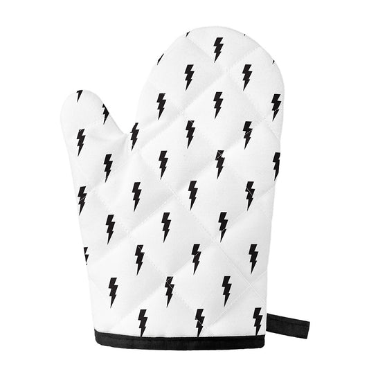 White And Black Lightning Pattern Print Single Oven Mitt