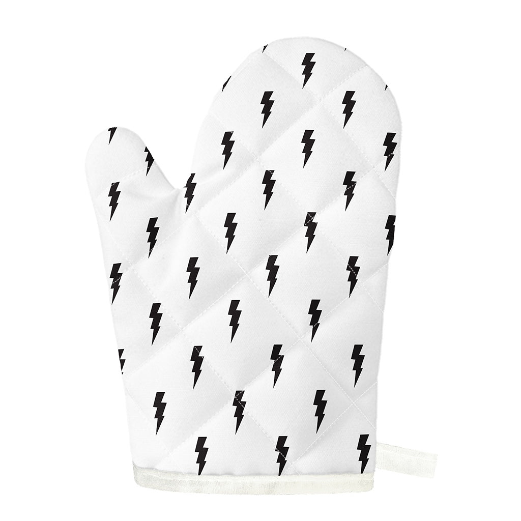 White And Black Lightning Pattern Print Single Oven Mitt