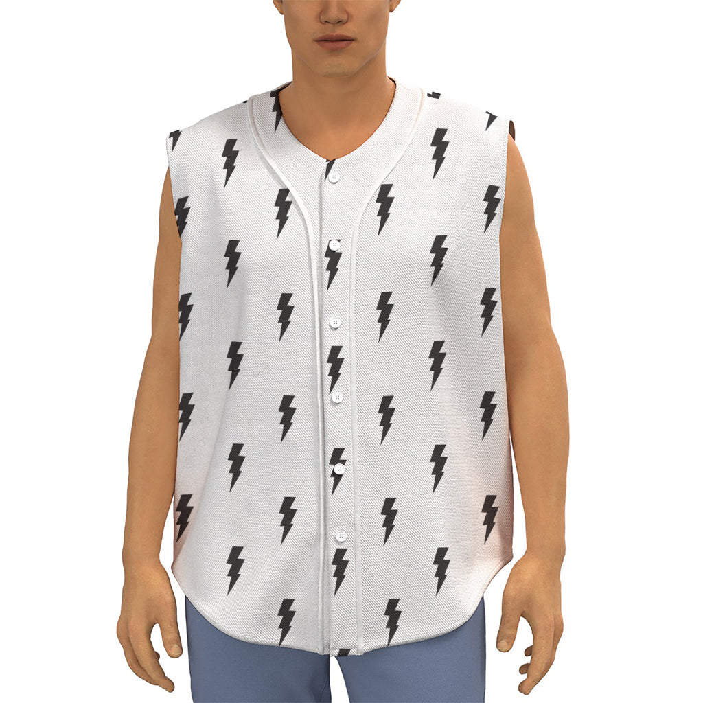 White And Black Lightning Pattern Print Sleeveless Baseball Jersey