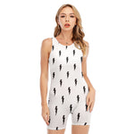 White And Black Lightning Pattern Print Sleeveless One Piece Swimsuit