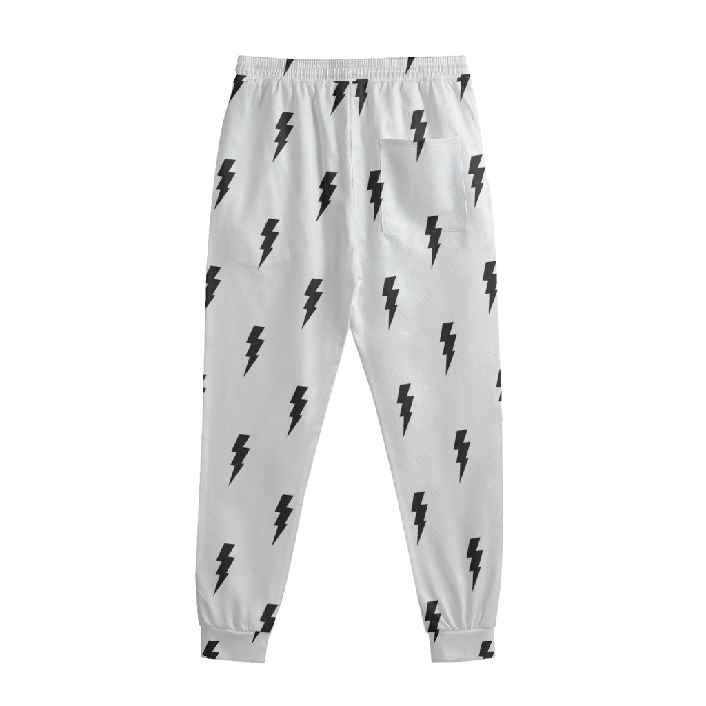 White And Black Lightning Pattern Print Sweatpants