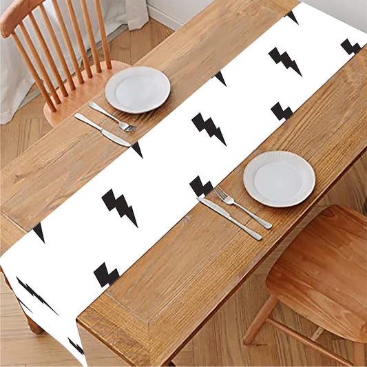 White And Black Lightning Pattern Print Table Runner