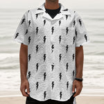 White And Black Lightning Pattern Print Textured Short Sleeve Shirt