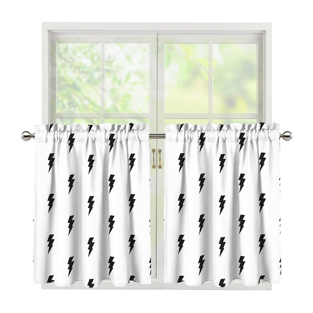 White And Black Lightning Pattern Print Tier Curtains