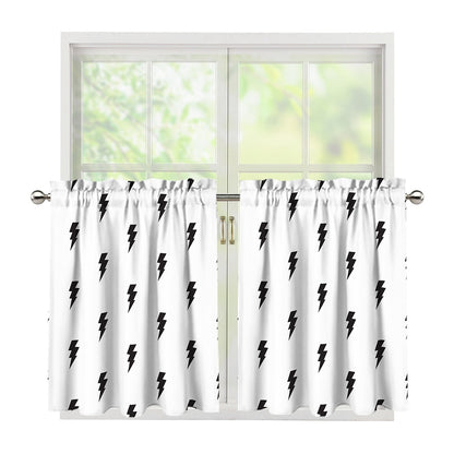 White And Black Lightning Pattern Print Tier Curtains