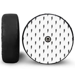 White And Black Lightning Pattern Print Tire Cover With Camera Hole