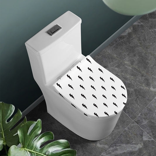 White And Black Lightning Pattern Print Toilet Lid Cover