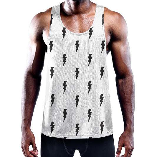 White And Black Lightning Pattern Print Training Tank Top