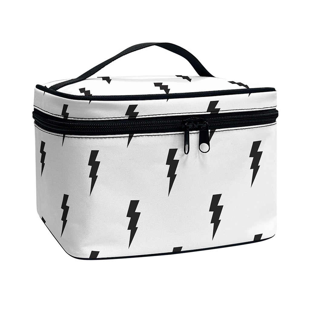 White And Black Lightning Pattern Print Travel Makeup Bag