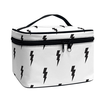 White And Black Lightning Pattern Print Travel Makeup Bag