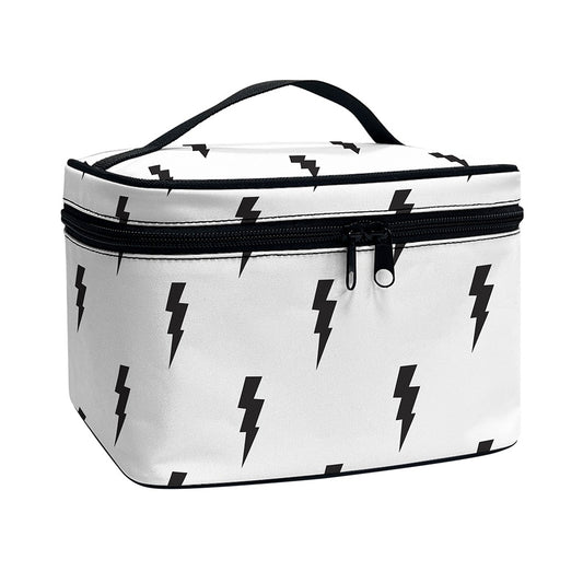 White And Black Lightning Pattern Print Travel Makeup Bag