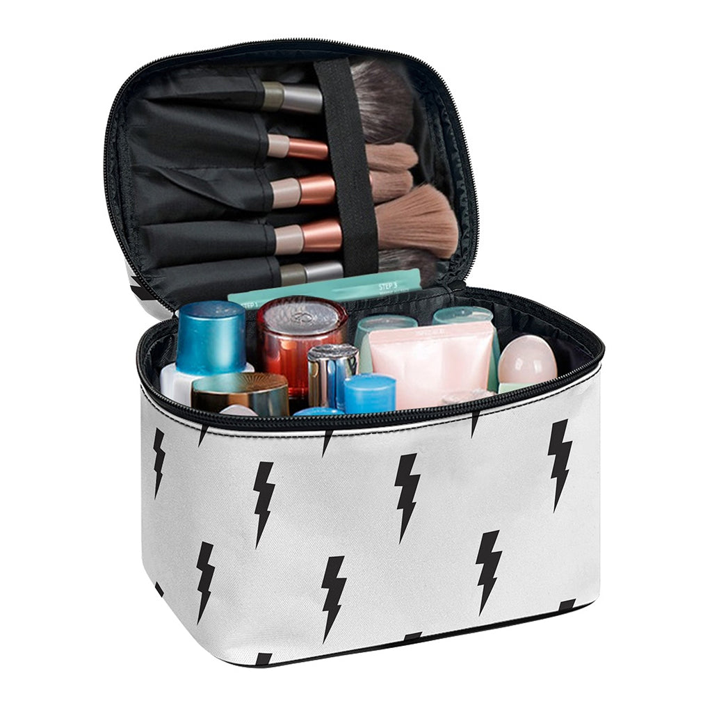 White And Black Lightning Pattern Print Travel Makeup Bag