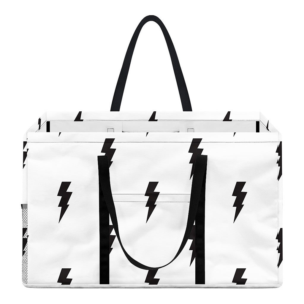White And Black Lightning Pattern Print Utility Tote Bag