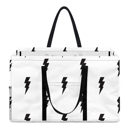 White And Black Lightning Pattern Print Utility Tote Bag