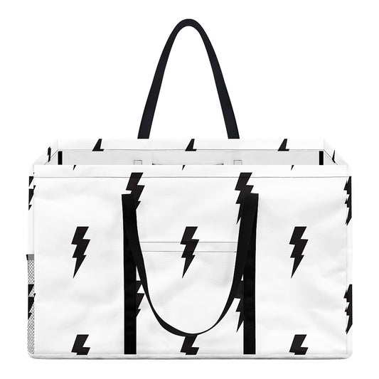 White And Black Lightning Pattern Print Utility Tote Bag