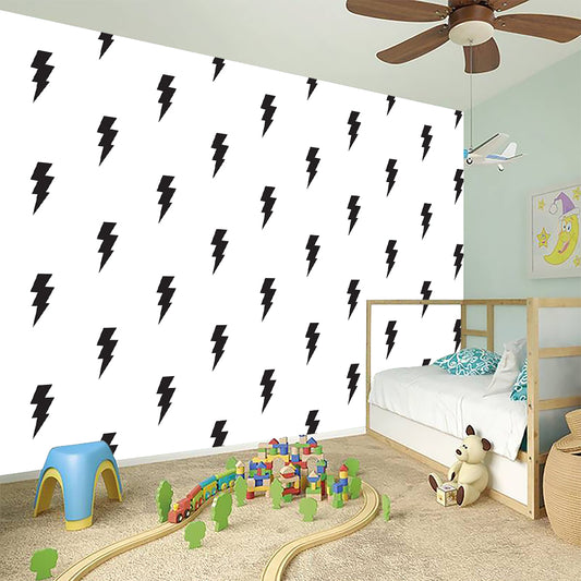 White And Black Lightning Pattern Print Wall Sticker