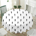 White And Black Lightning Pattern Print Waterproof Round Tablecloth