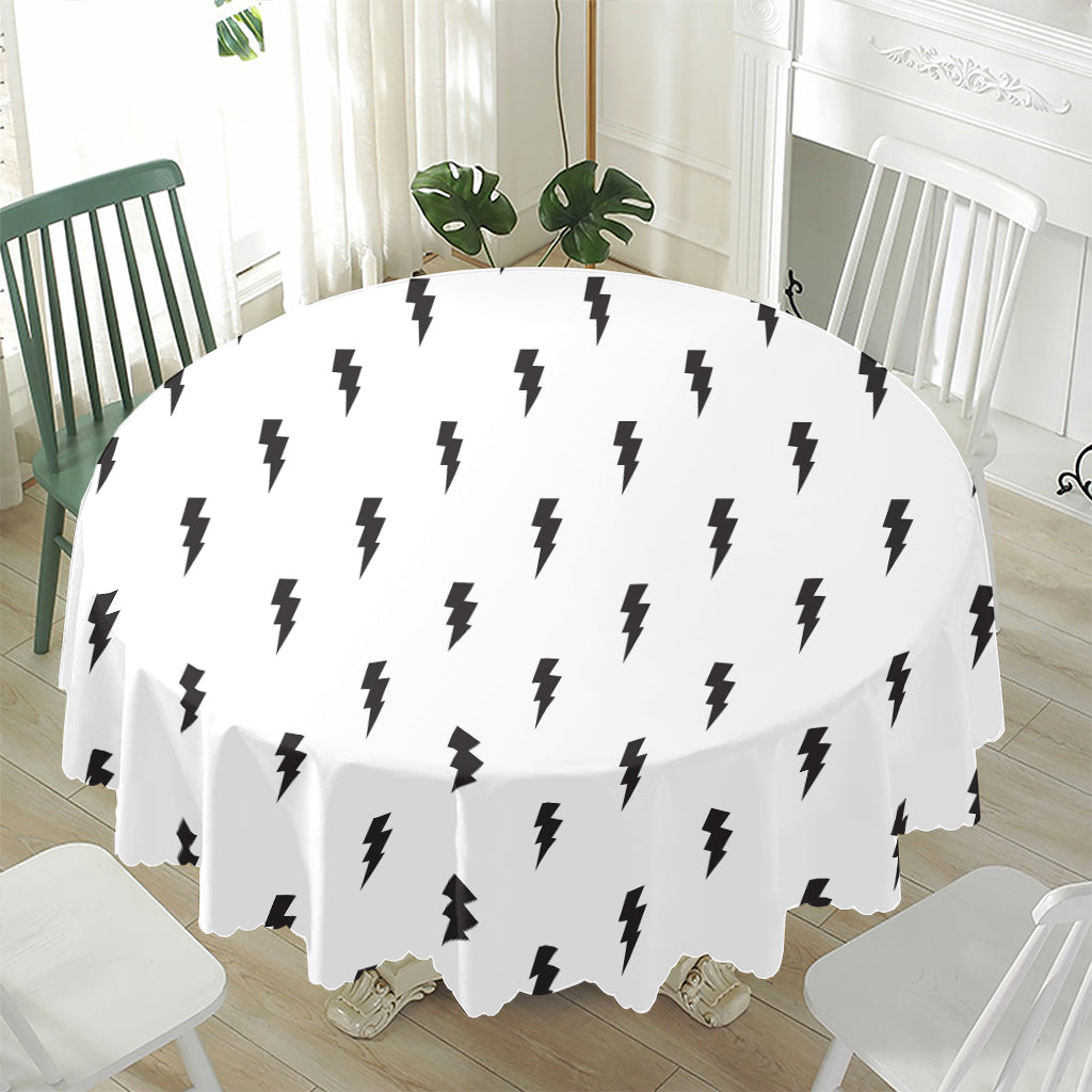 White And Black Lightning Pattern Print Waterproof Round Tablecloth