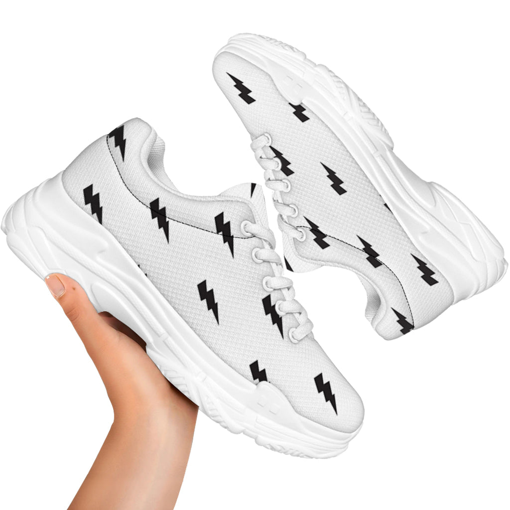 White And Black Lightning Pattern Print White Chunky Shoes