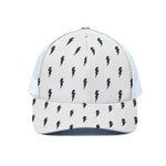 White And Black Lightning Pattern Print White Mesh Trucker Cap