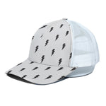 White And Black Lightning Pattern Print White Mesh Trucker Cap
