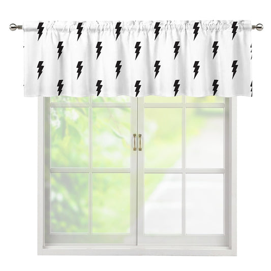 White And Black Lightning Pattern Print Window Valance