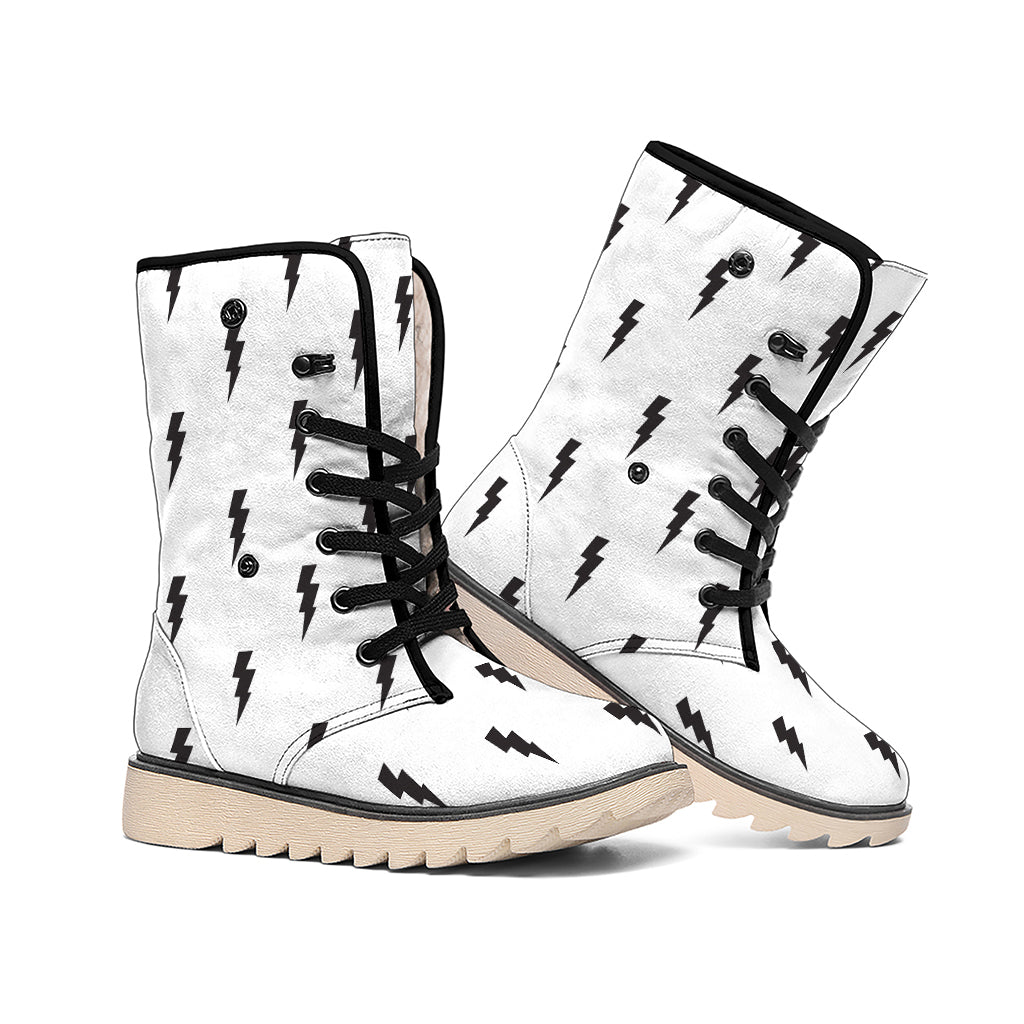 White And Black Lightning Pattern Print Winter Boots