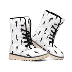 White And Black Lightning Pattern Print Winter Boots