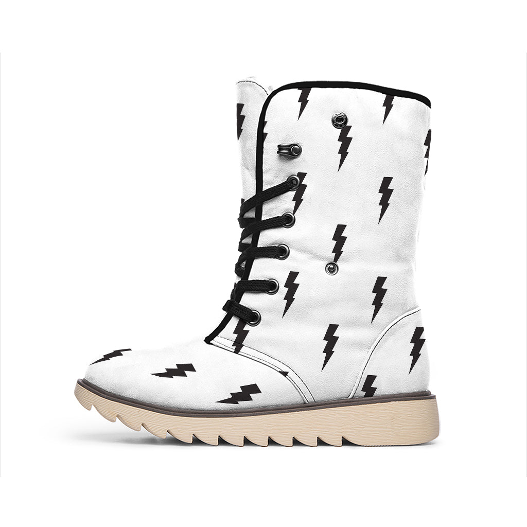 White And Black Lightning Pattern Print Winter Boots