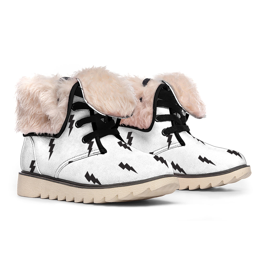 White And Black Lightning Pattern Print Winter Boots