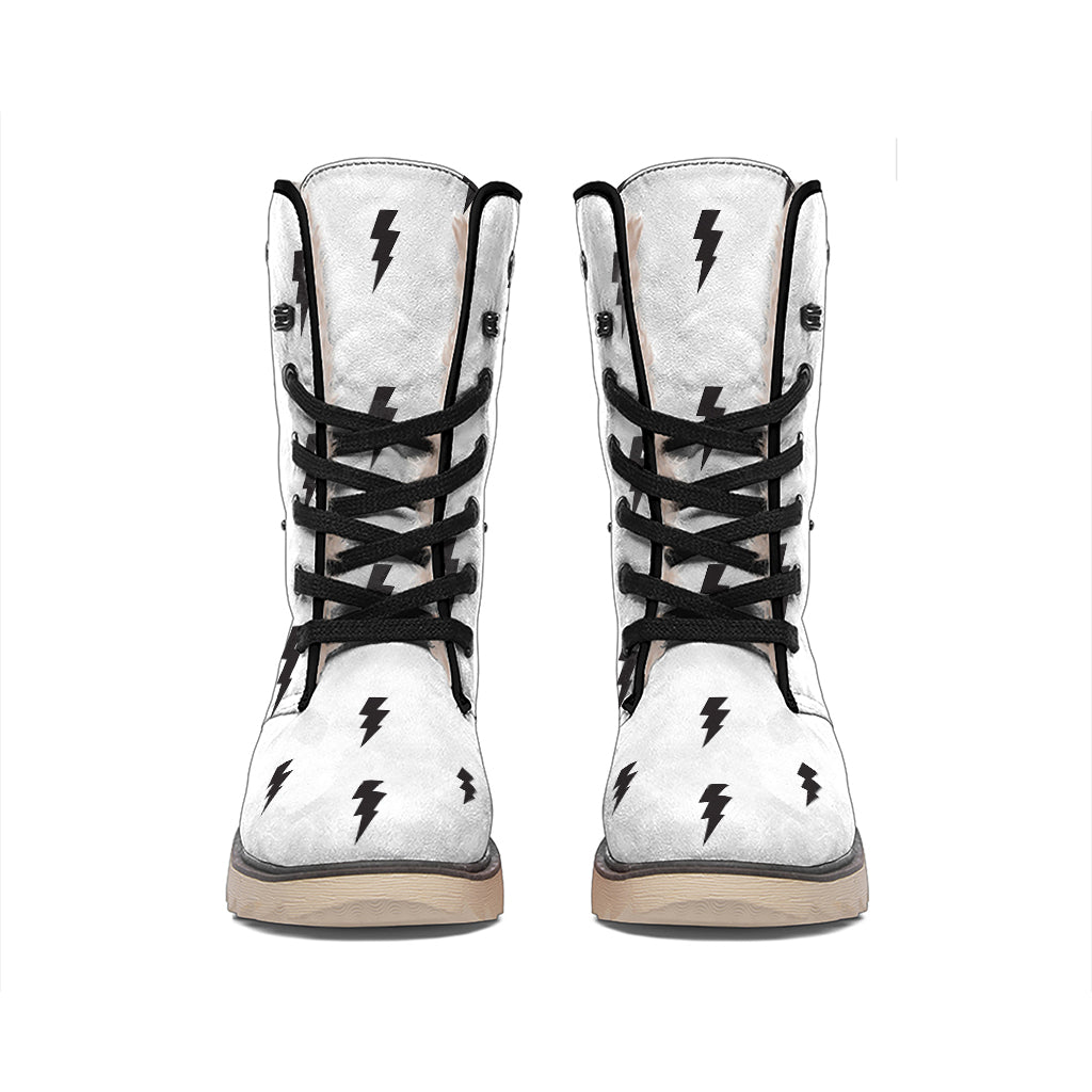 White And Black Lightning Pattern Print Winter Boots