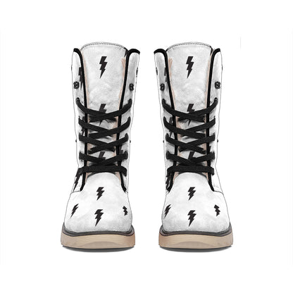 White And Black Lightning Pattern Print Winter Boots