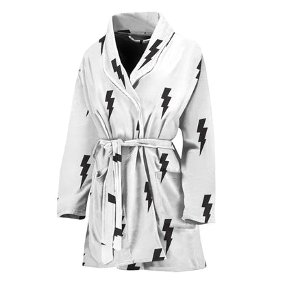 White And Black Lightning Pattern Print Women's Bathrobe